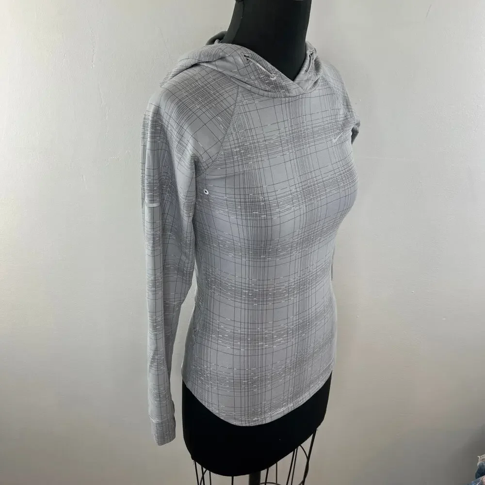 NIKE Gray Hoodie Stretch Striped Yoga Zip Pockets Logo Drawstring X-Small XS